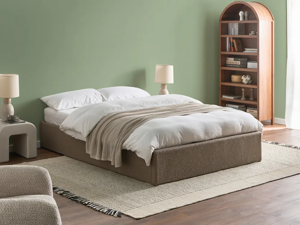 Ottoman Bed without Headboard DINAN Boucle Taupe 140 x 200 cm (EU Double)
