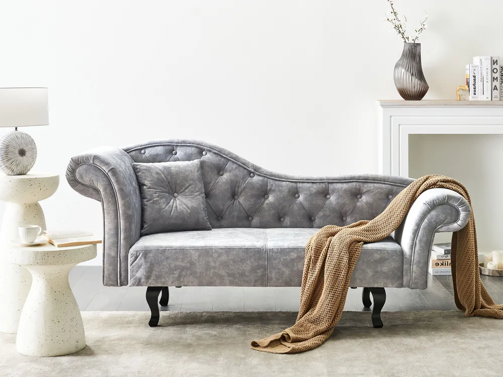 Left-Hand Chaise Longue LATTES II Velvet Grey