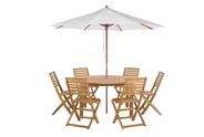 Garden Dining Set 6 Seater TOLVE with Parasol (12 Options) Acacia Wood Brown_877711