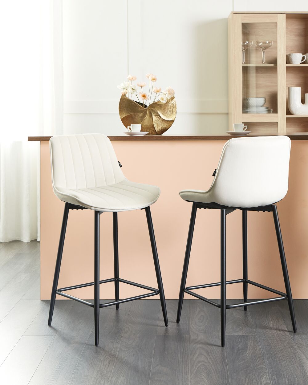 Set of 2 Bar Chairs DUBROVNIK Velvet Light Beige