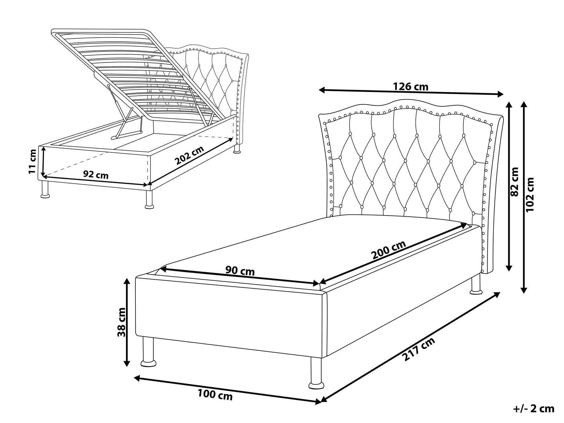 Ottoman Bed METZ Faux Leather White 90 x 200 cm (EU Single)_761733