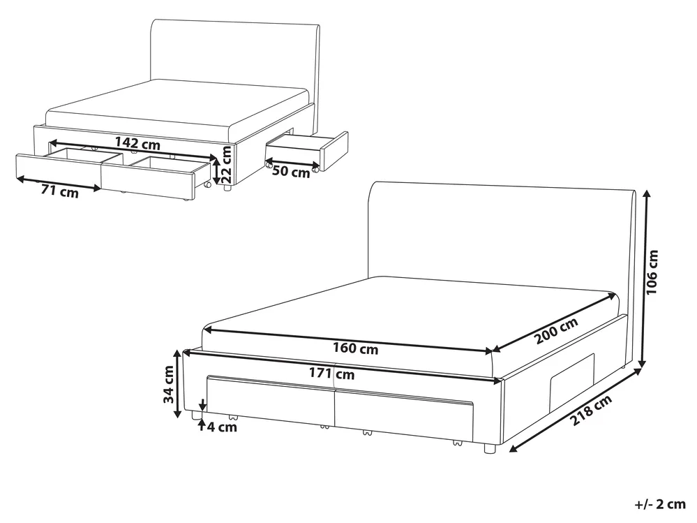 Bed with Storage Drawers SOUTRIN Fabric Beige 160 x 200 cm (EU King Size)_993434