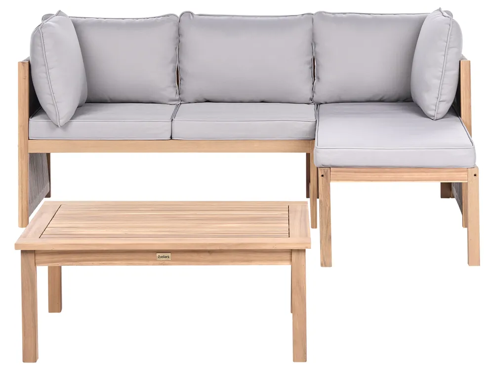 Garden Corner Sofa with Table 3 Seater ARABBA Certified Acacia Wood Grey Left Hand