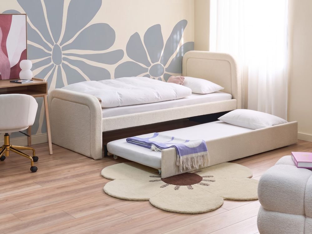 Uttrekksseng Bouclé RAYSSAC 90 x 200 cm Lys beige