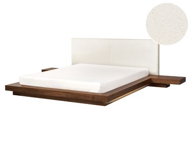 Seng med LED Bouclé ZEN 160 x 200 cm LED Brun ask | Beliani.no