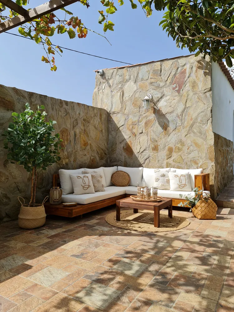Garden Corner Sofa 5 Seater MARETTIMO Certified Acacia Wood Off-White Left Hand_827463