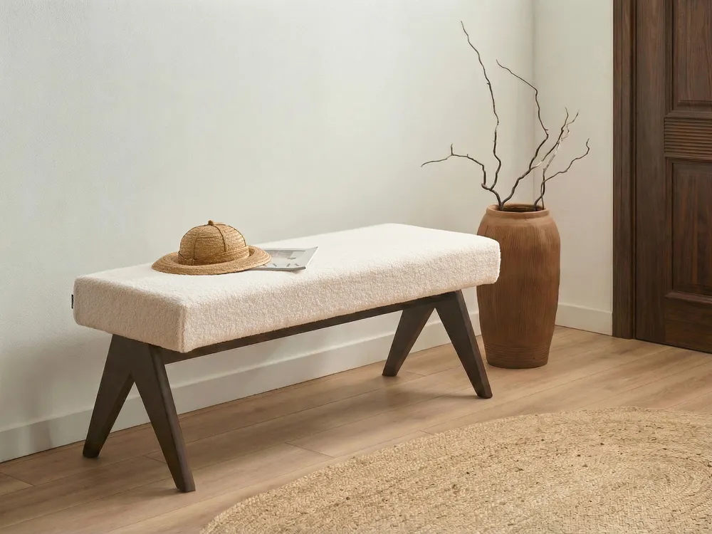 Upholstered Bench TAMRE Boucle Off-White/ Dark Brown