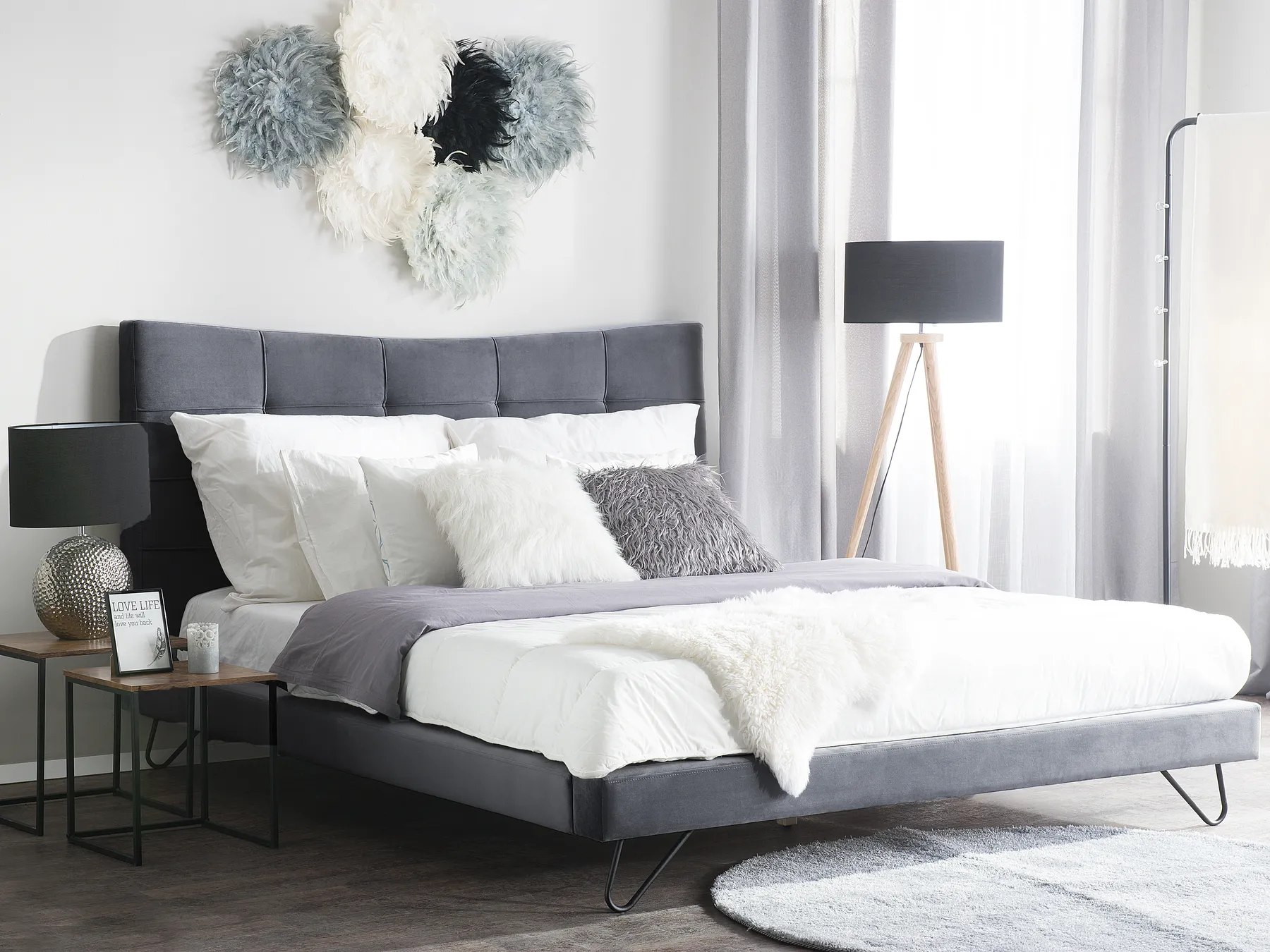 Bed Velvet LANNION 160 x 200 cm (EU King Size) Dark Grey_759700