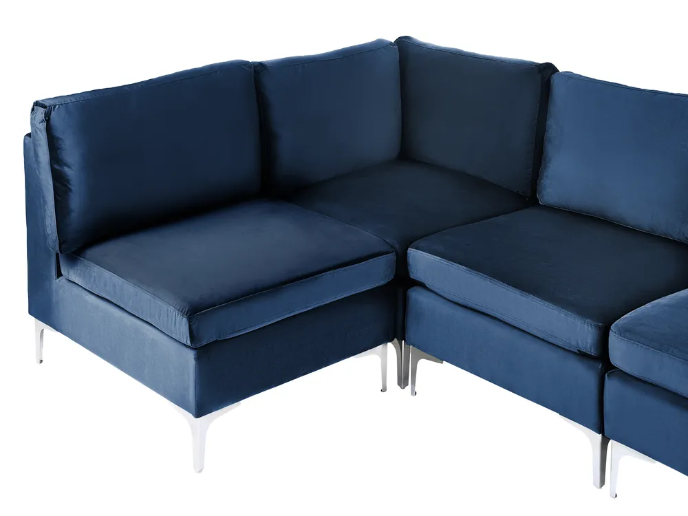 Modular Corner Sofa 4 Seater EVJA with Ottoman Velvet Navy Blue Right Hand_859976