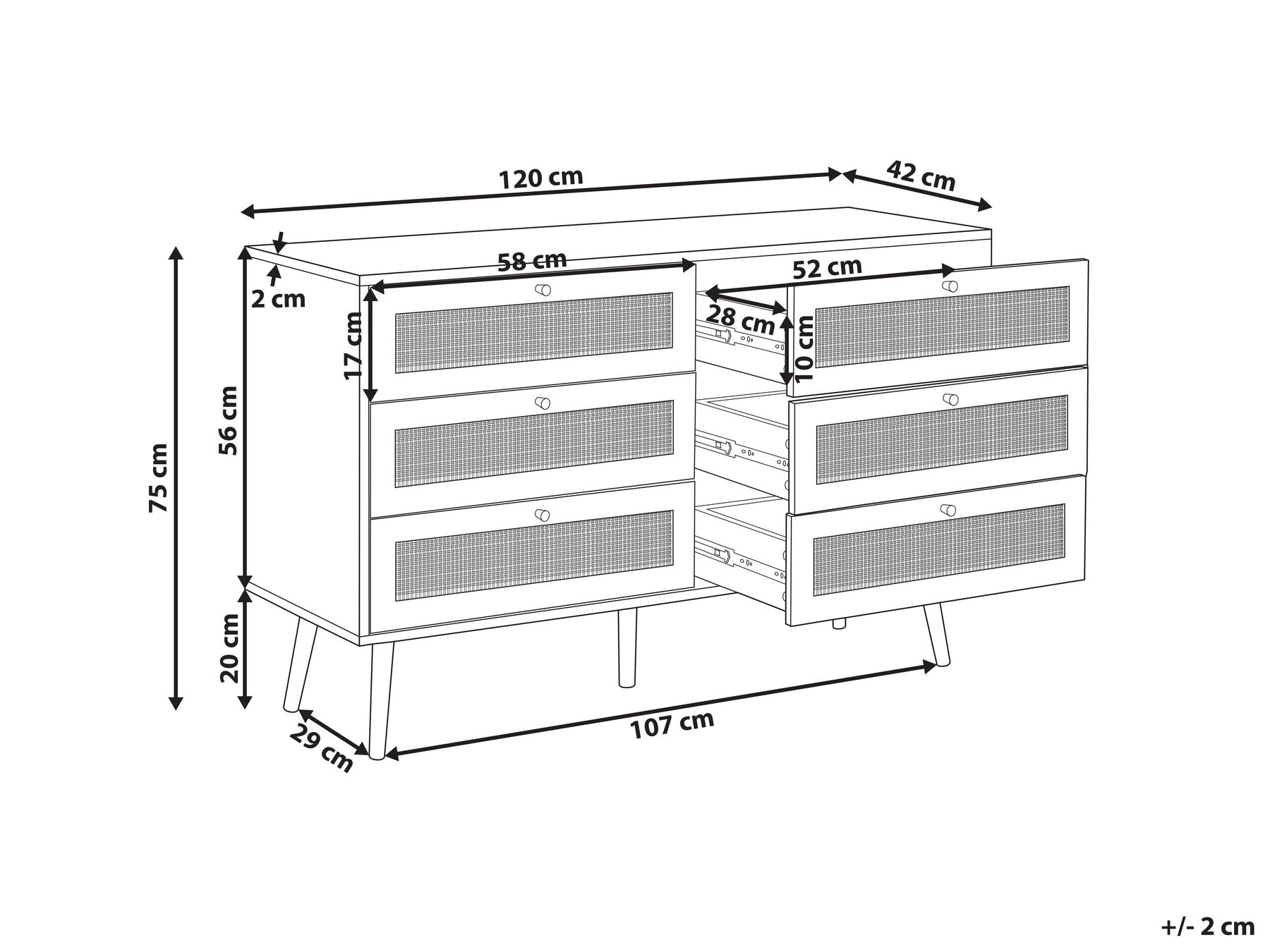 6 Drawer Chest PEROTE Rattan Light Brown_841335