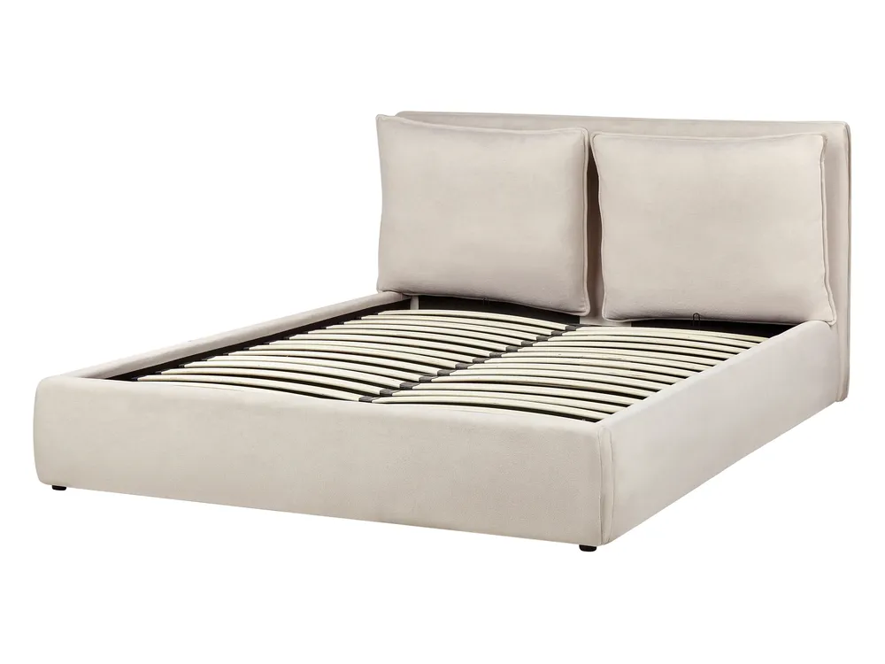 Ottoman Bed BAJONNA Fabric Light Beige 160 x 200 cm (EU King Size)_912475