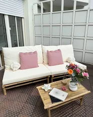 Trädgårdssoffgrupp med bord 2-sits TODI Bambu Off-White_1005428