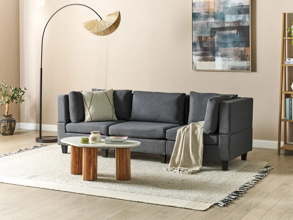 Modular Sofa 3 Seater UNSTAD Fabric Dark Grey