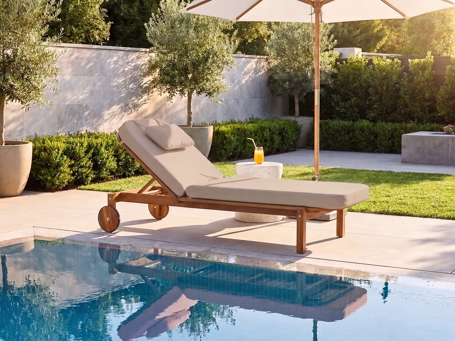 Sun Lounger with Cushion LATERZA  Reclining Certified Acacia Wood Taupe_1165871