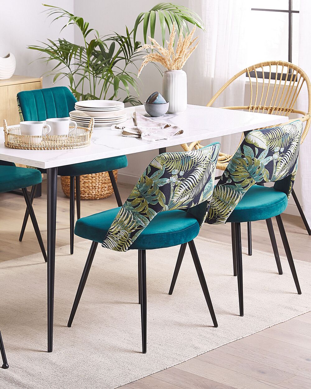 Set of 2 Dining Chairs ANSLEY Velvet Teal