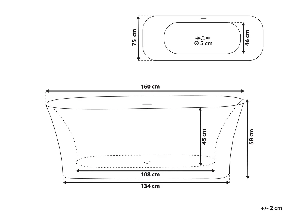Freestanding Bathtub LANALHUE 1600 x 750 mm Black_1033611