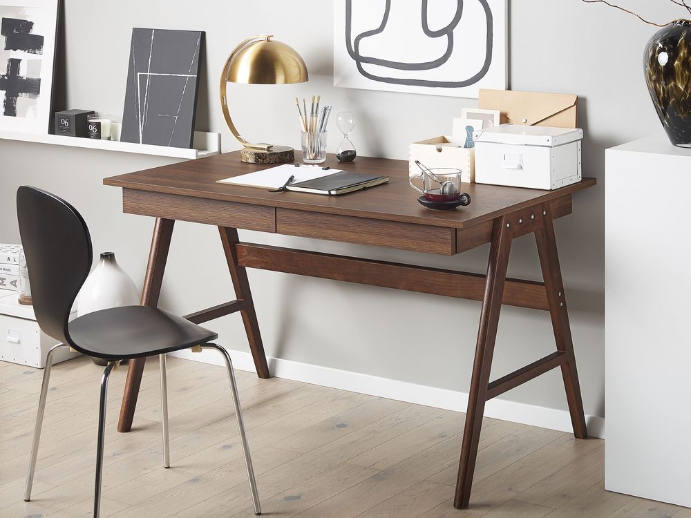 Home Office Desk SHESLAY 120 cm x 70 cm with Drawers Dark Brown