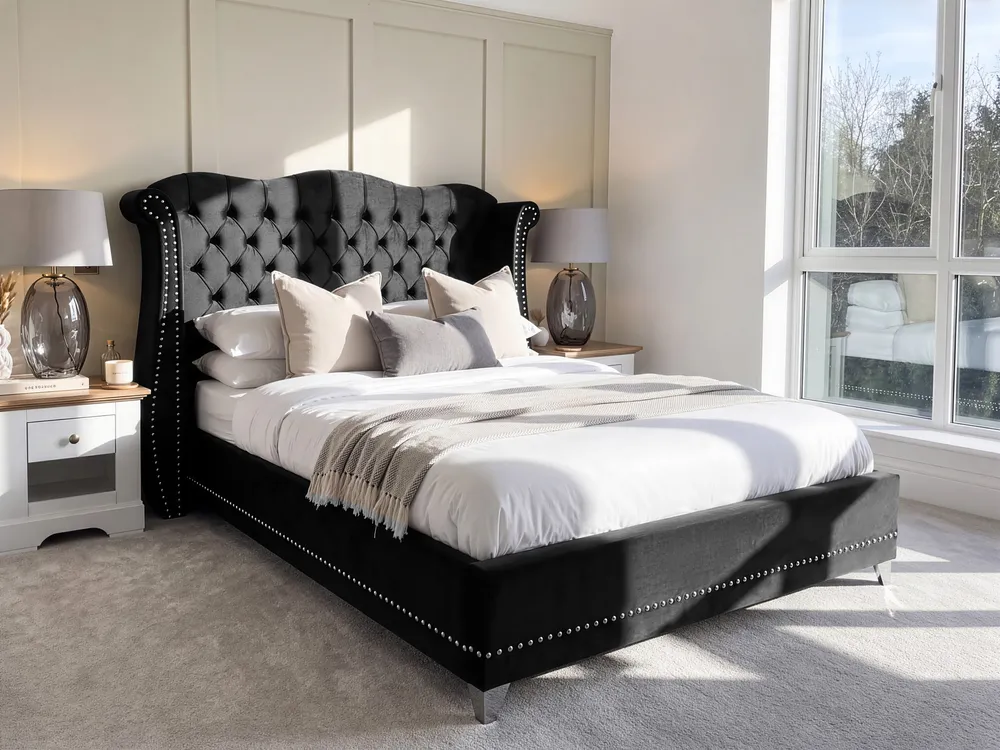 Bed Velvet AYETTE 160 x 200 cm (EU King Size) Black