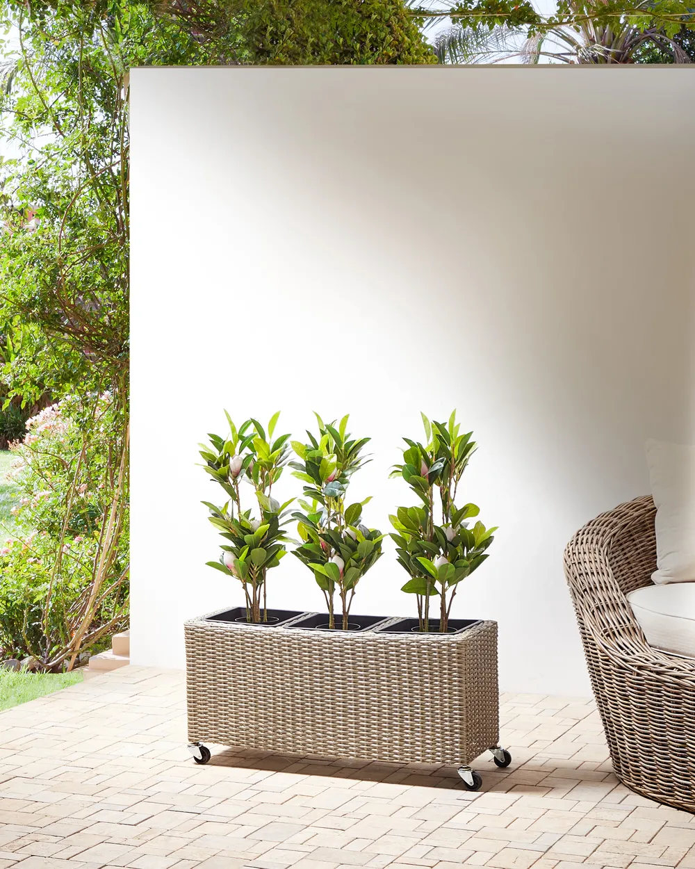 Plant Pot BELLIS 82 cm PE Rattan Light Brown