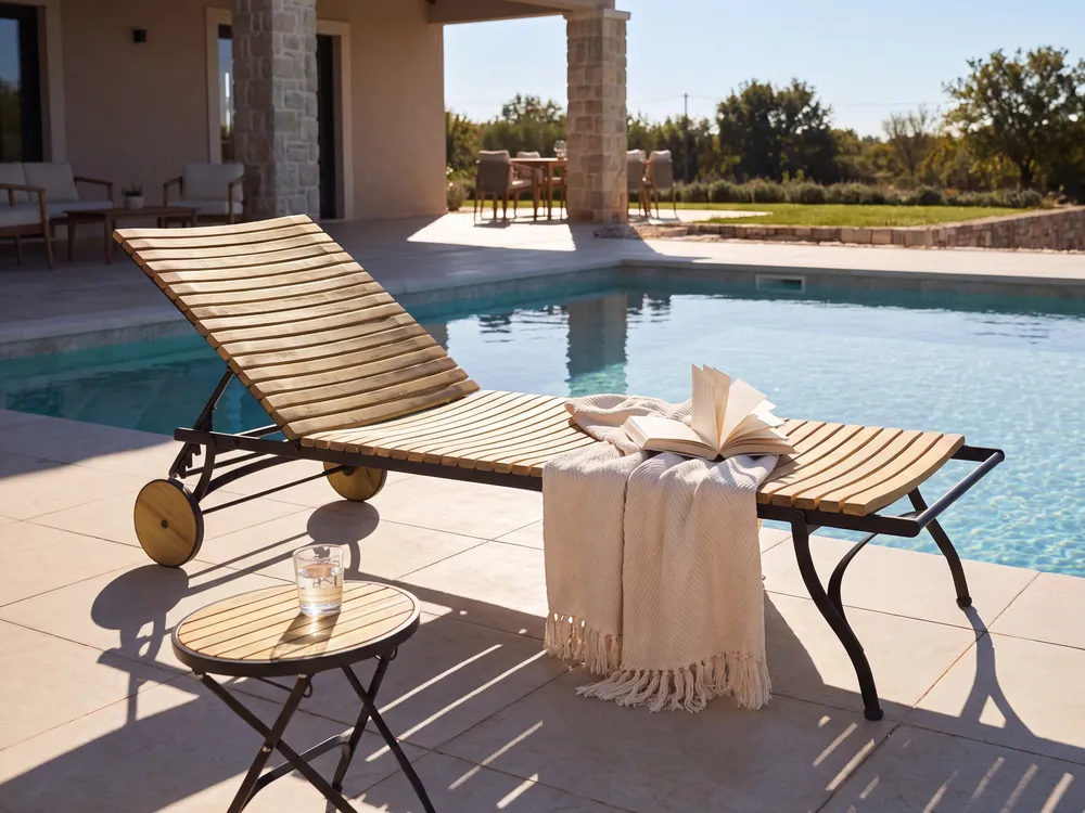 Sun Lounger LASCARI Reclining Acacia Wood Light Brown