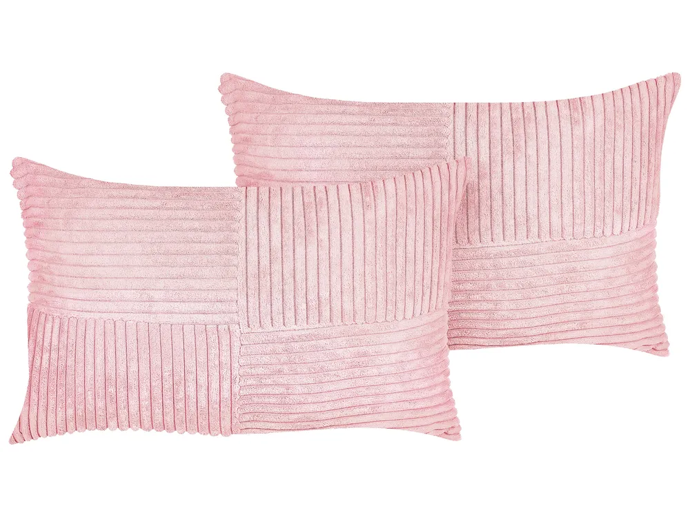 Set of 2 Decorative Cushions MILLET 30 x 50 cm Corduroy Pink Geometric Pattern