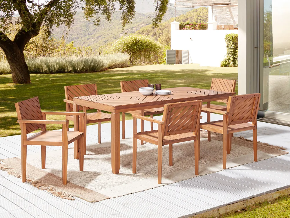 Garden Dining Set 6 Seater BARATTI Acacia Wood Brown