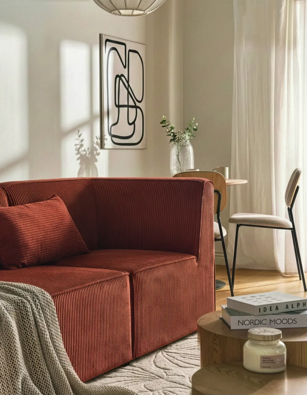 Corner Seat LEMVIG Corduroy Golden Brown Right Hand_1054739