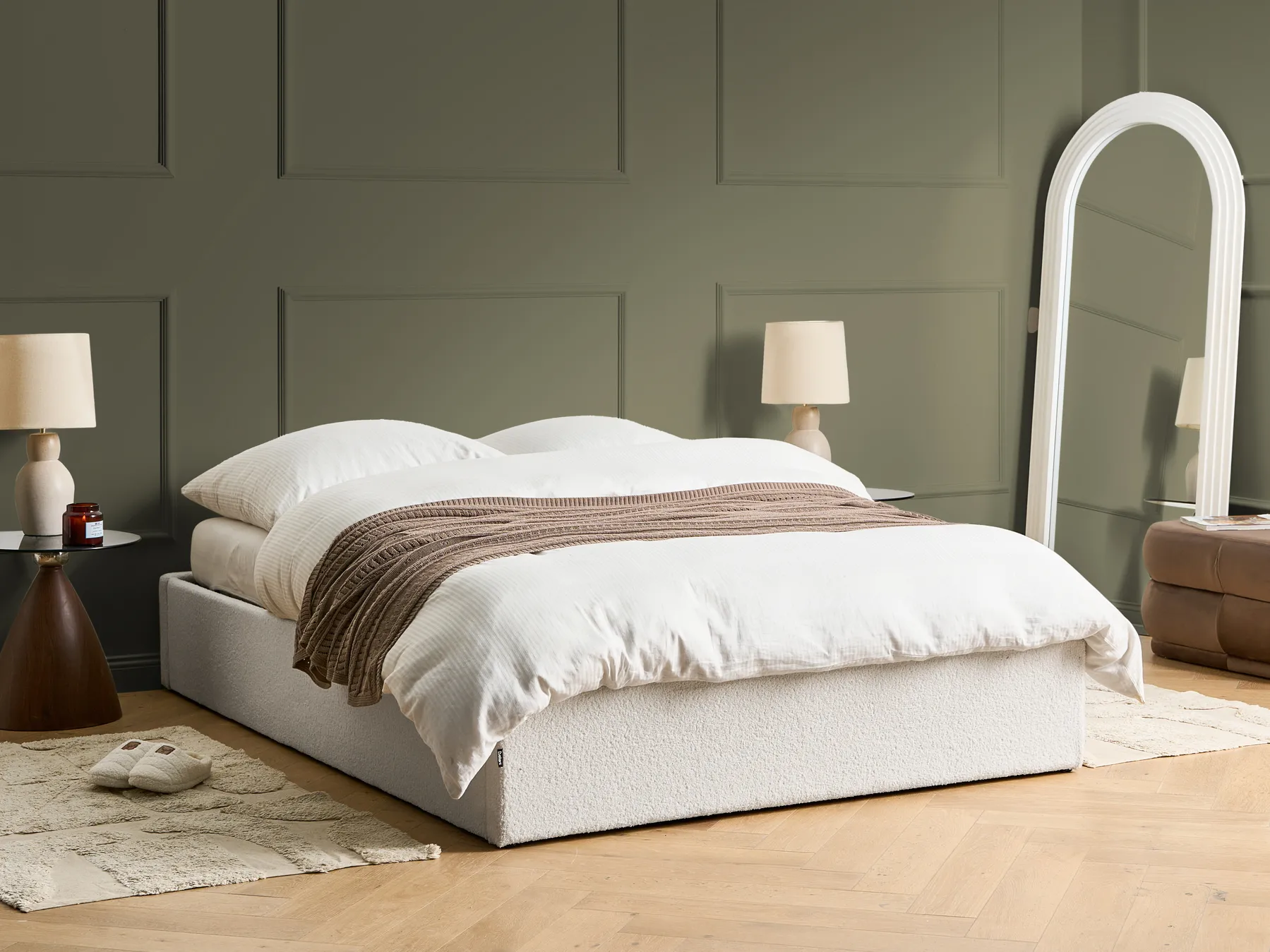 Säng med förvaring utan huvudgavel DINAN Bouclé Off-White 140 x 200 cm_903679