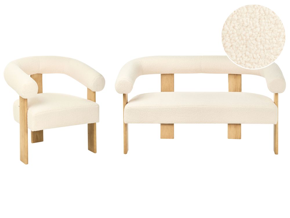 Sofagruppe ILBRO Bouclé Off-White/lysebrun