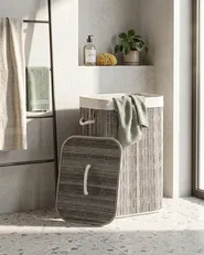 Laundry Basket with Lid TRANCURA Fabric Grey 72 L_1063786