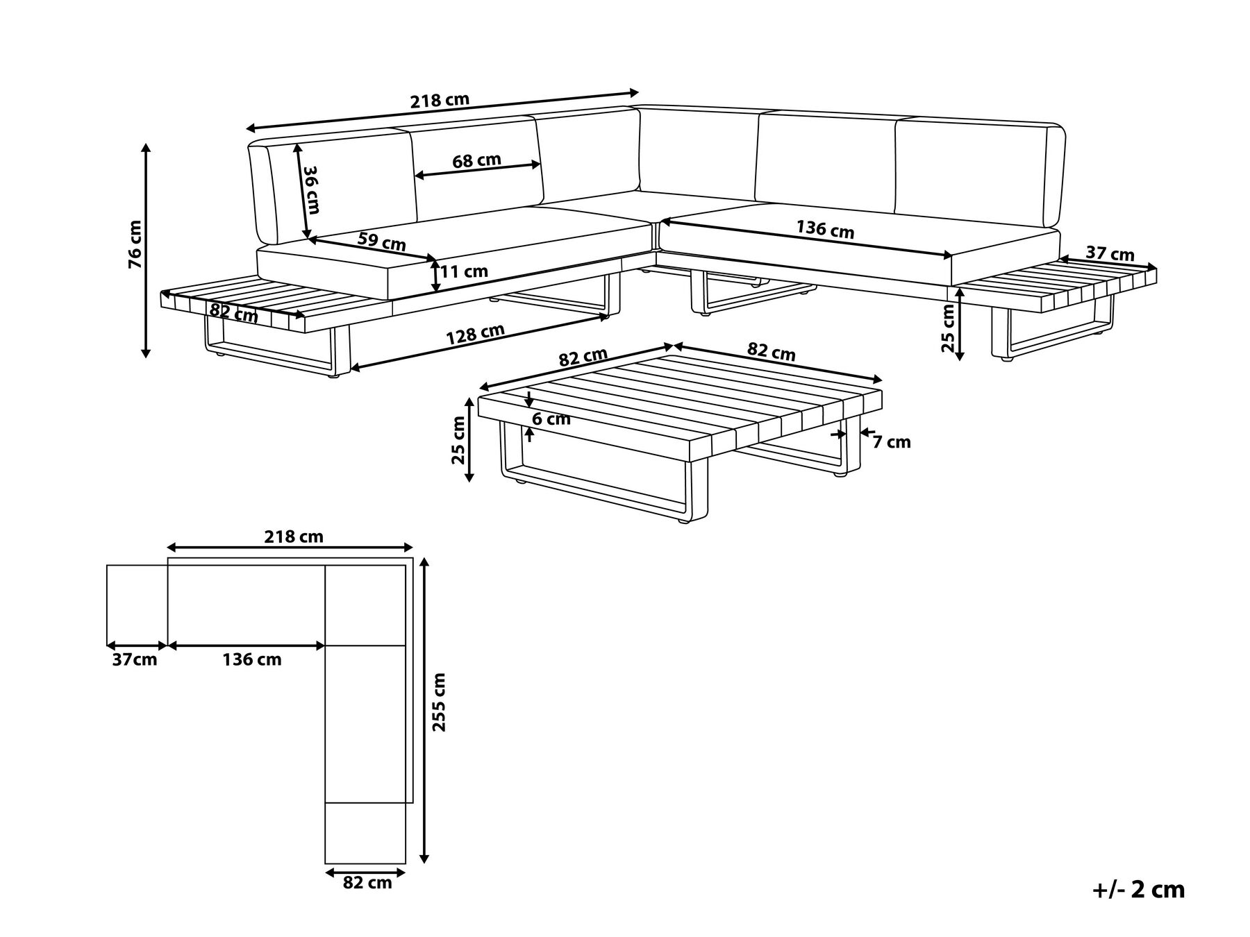 Garden Corner Sofa with Table 5 Seater MYKONOS Certified Acacia Wood Off-White Right Hand_878032
