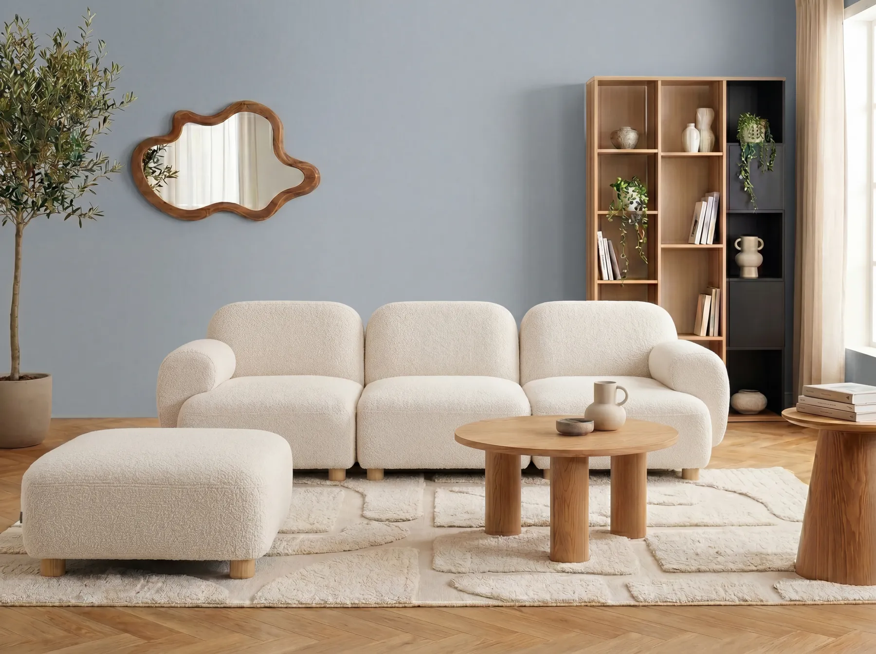 Modular Sofa 3 Seater AMLI with Ottoman Boucle Off-White_1070120