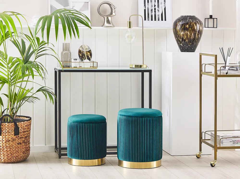 Set of 2 Storage Pouffes MIRAMAR Velvet Teal