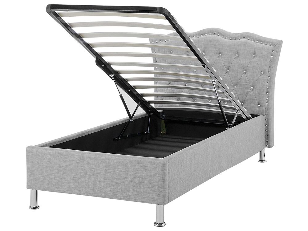Ottoman Bed METZ Fabric Light Grey 90 x 200 cm (EU Single)