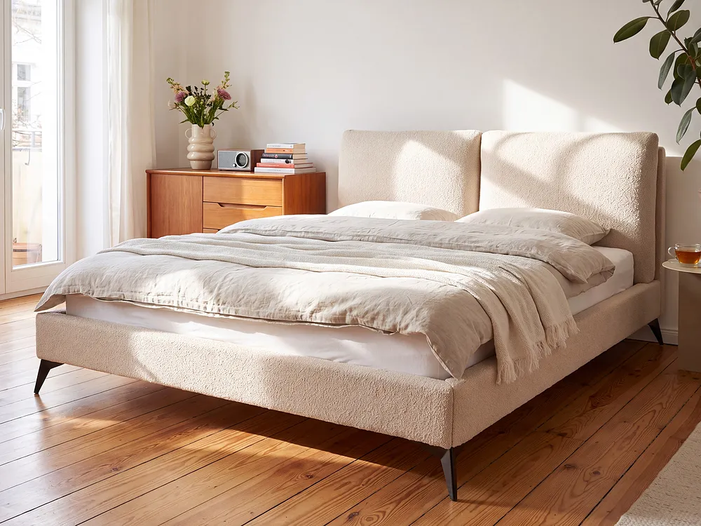 Bed Boucle MELLE 160 x 200 cm (EU King Size) Beige_1151008