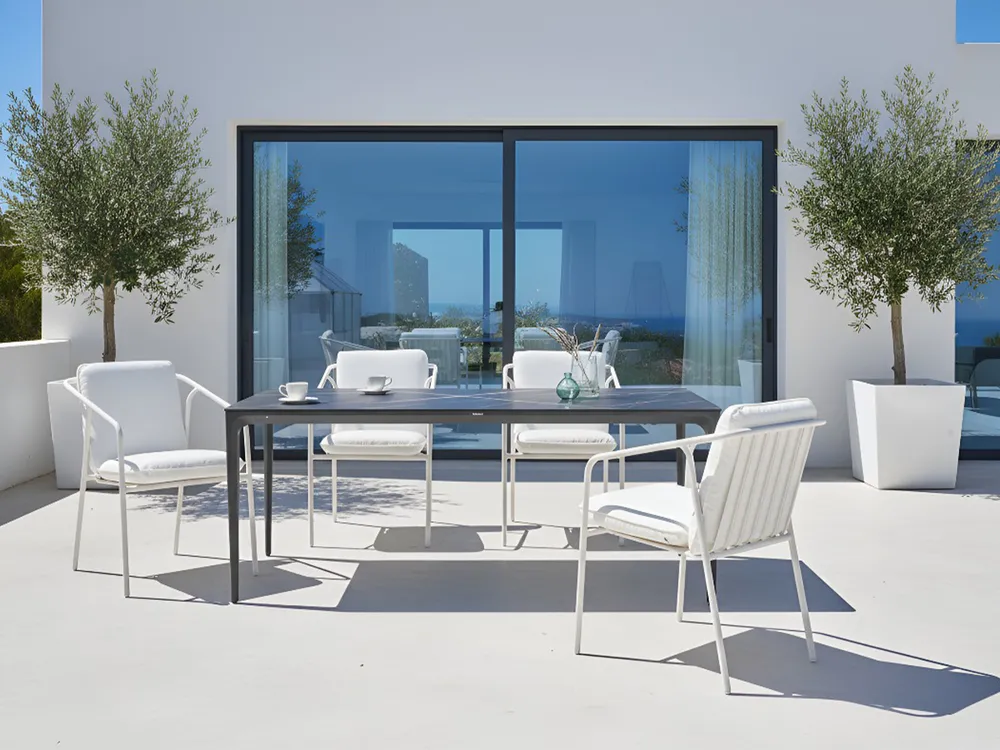 Garden Dining Table SOVARETO 180 cm 90 cm Marble Effect Black Marble