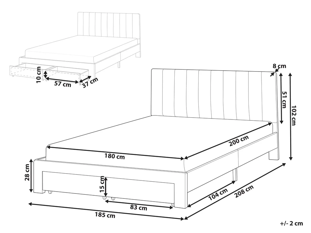 Bed with Storage Drawers LONZAC Velvet Off-White 180 x 200 cm (EU Super King)_1014811