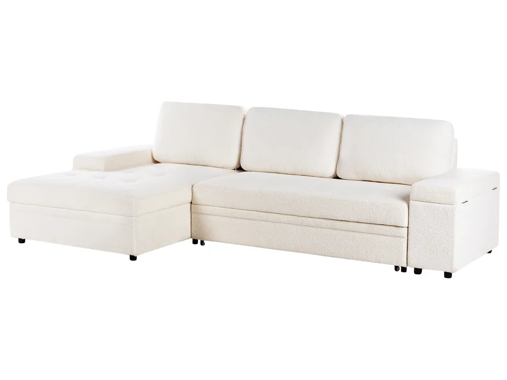 Hörnbäddsoffa 3-sits HRISEY med förvaring Bouclé Vit Högervänd_956065