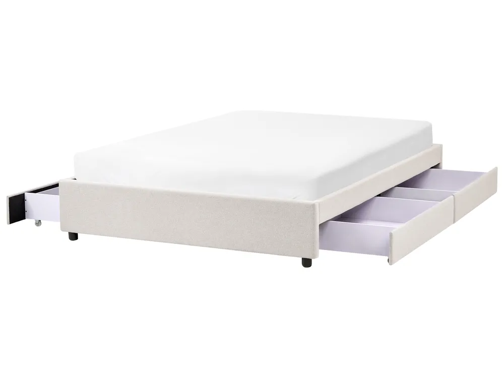 Bed with Storage Drawers without Headboard PRADES Fabric Light Beige 140 x 200 cm (EU Double)