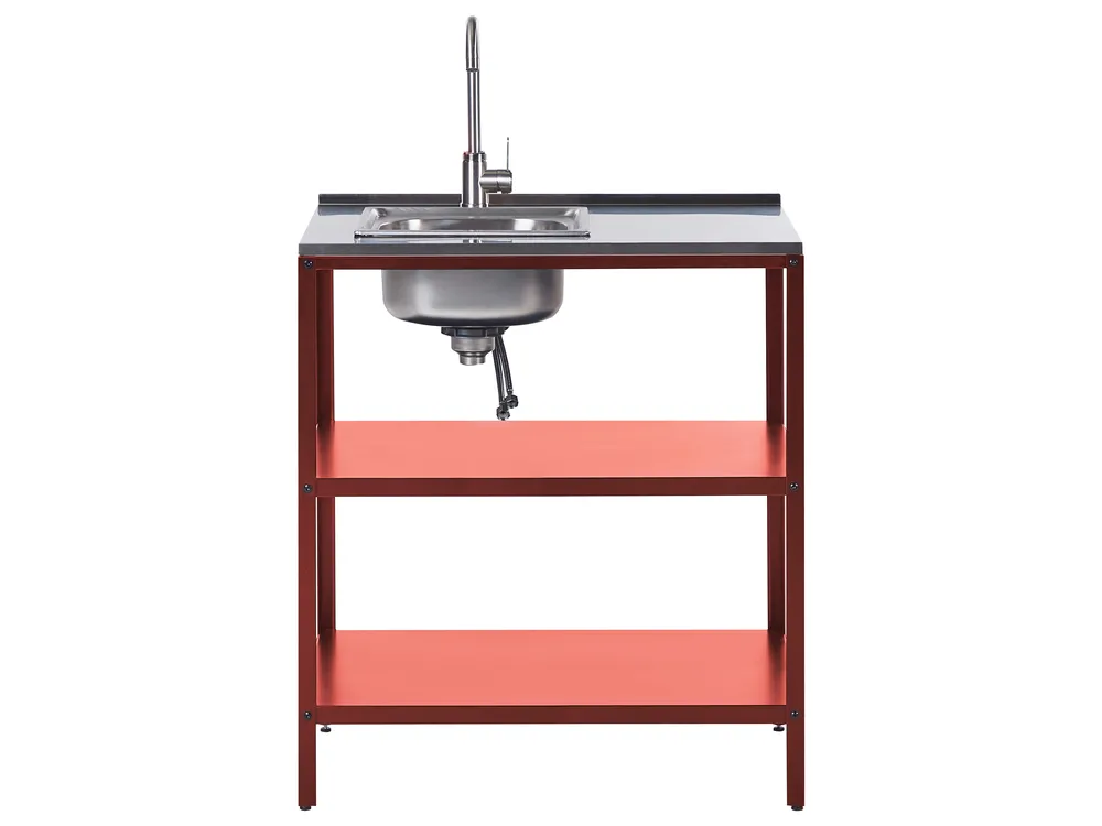 Outdoor Kitchen Island with Sink VILAMA Red Metal_1052178