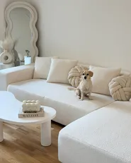 Corner Sofa 4 Seater LUNGO with Ottoman Boucle White Left Hand_1041849