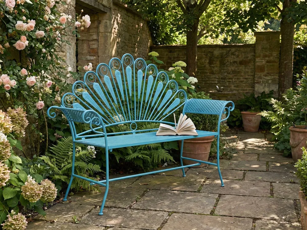 Garden Bench PAVIA 146 cm Metal Blue