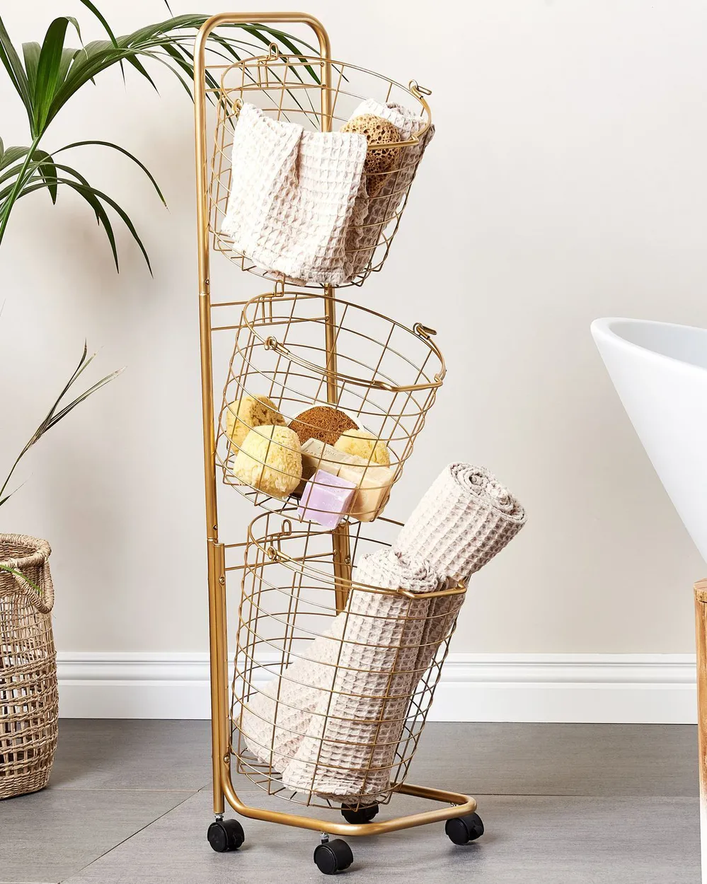 Basket Stand AYAPAL with Wheels Metal Gold