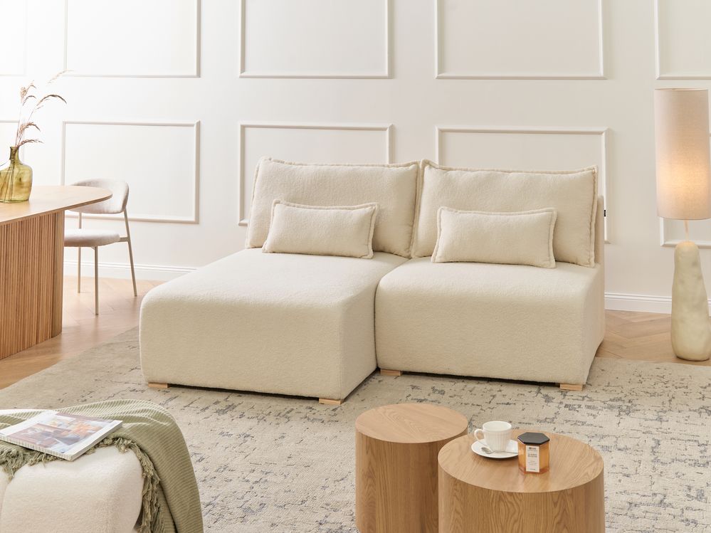 Modulär hörnsoffa NERBO Bouclé Off-White Högervänd