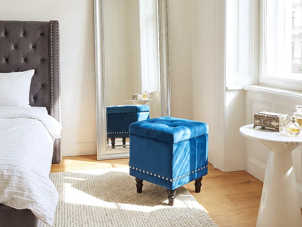 Storage Pouffe LORETTO Velvet Dark Blue