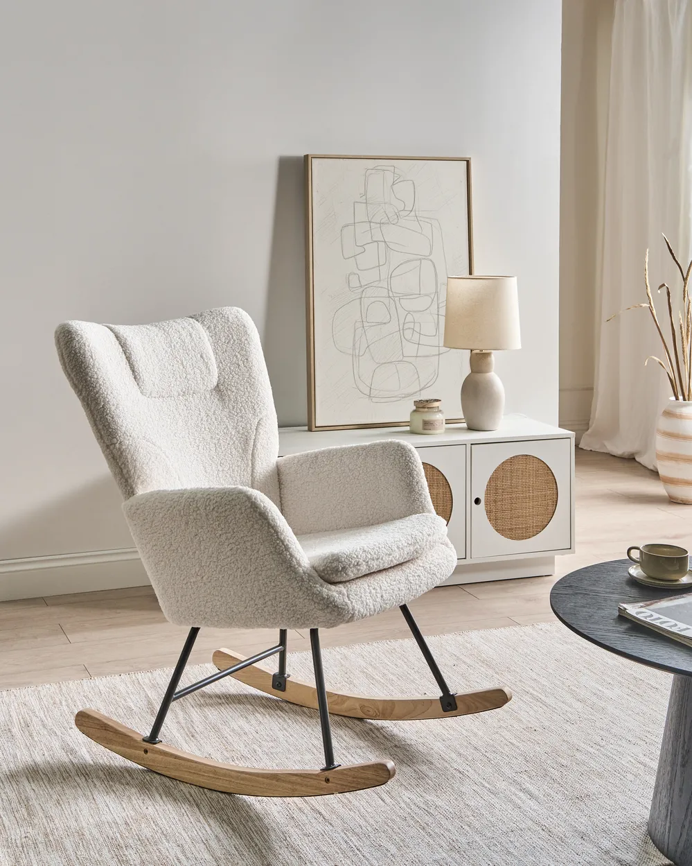 Rocking Chair SANDVE Boucle White