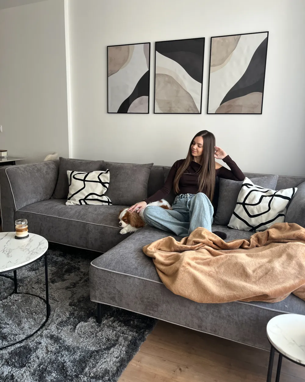 Corner Sofa 3 Seater SATER Chenille Taupe Left Hand_1052559