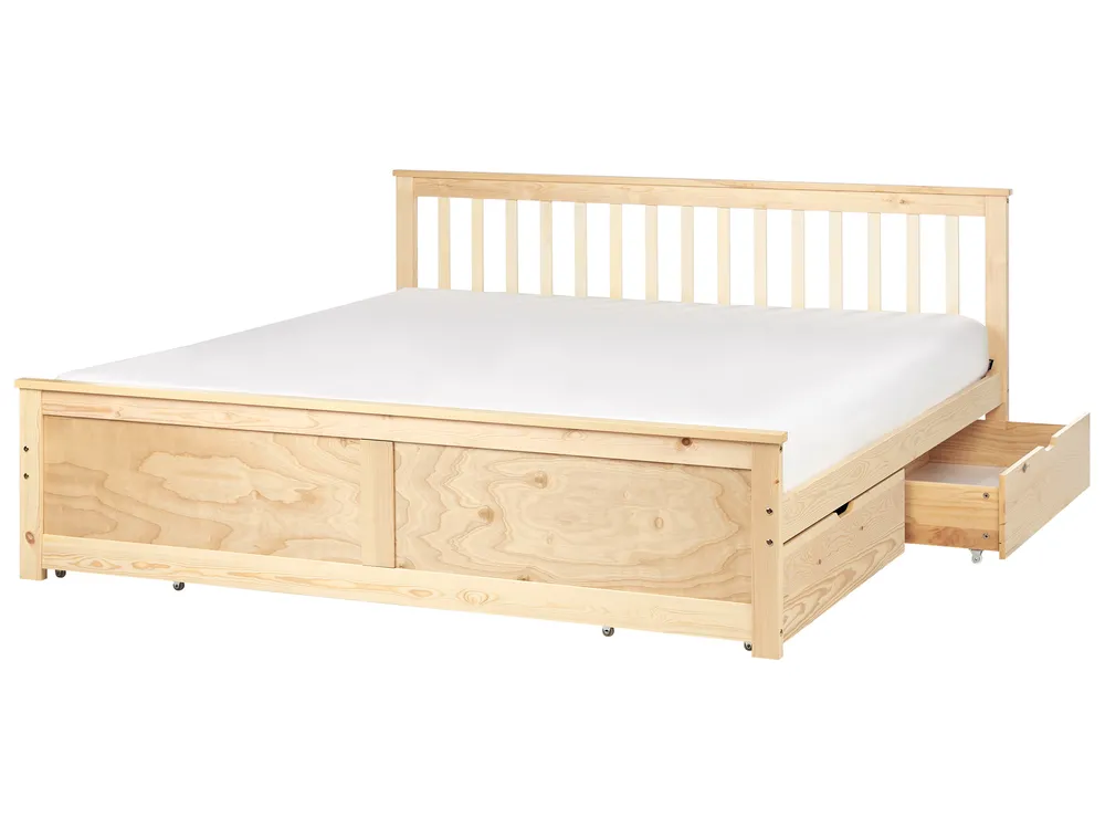 Bed with 4 Drawers OLENDON Pine Wood Light Brown 180 x 200 cm (EU Super King)_954967