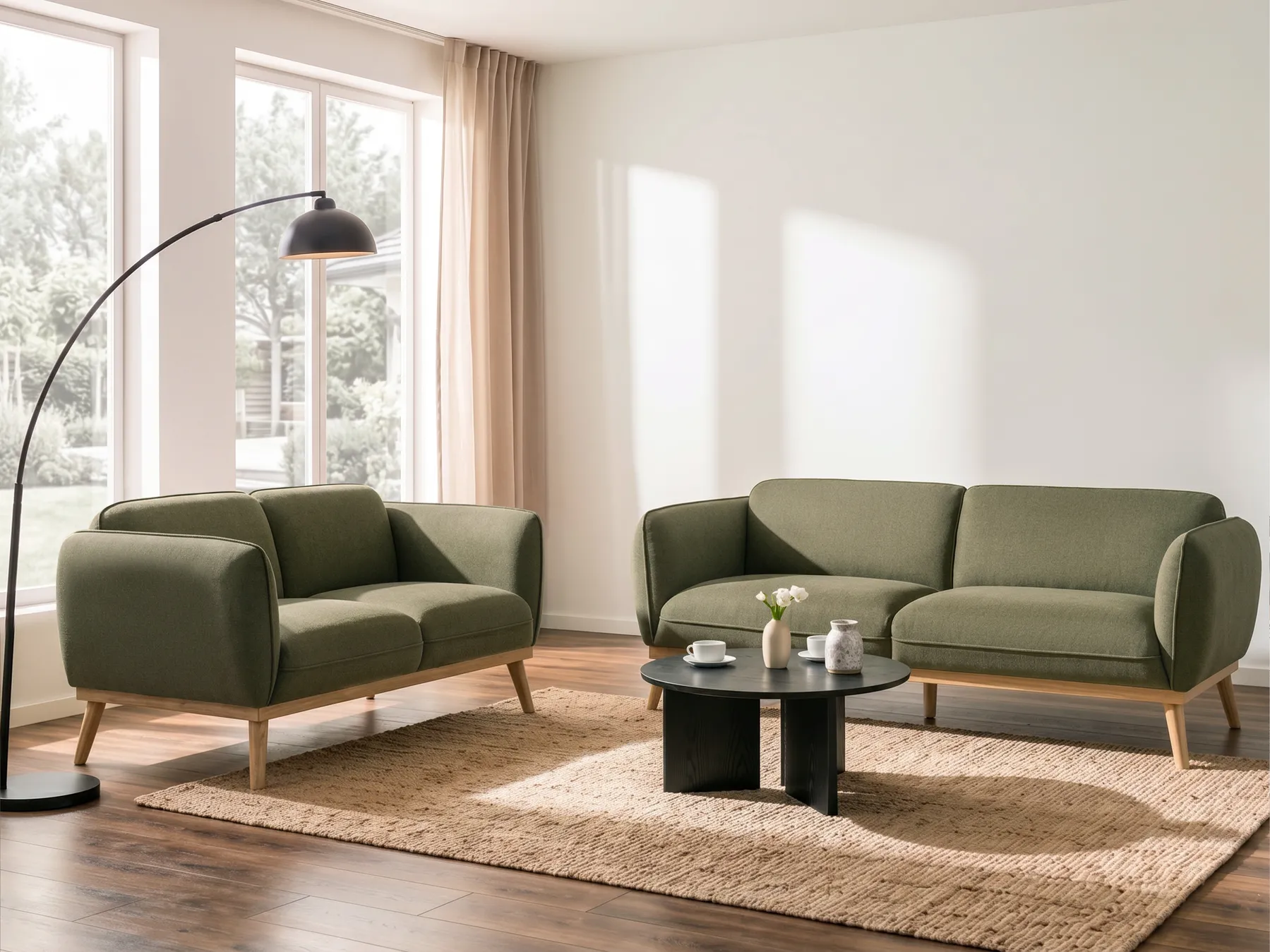 Living Room Set 5 Seater LJUNG Fabric Olive Green_1076564