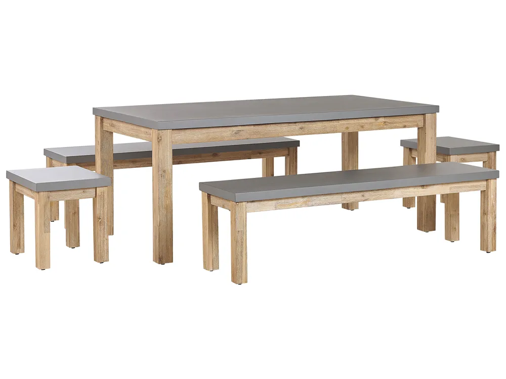 Garden Dining Set with Benches and Stools 8 Seater OSTUNI Concrete Grey